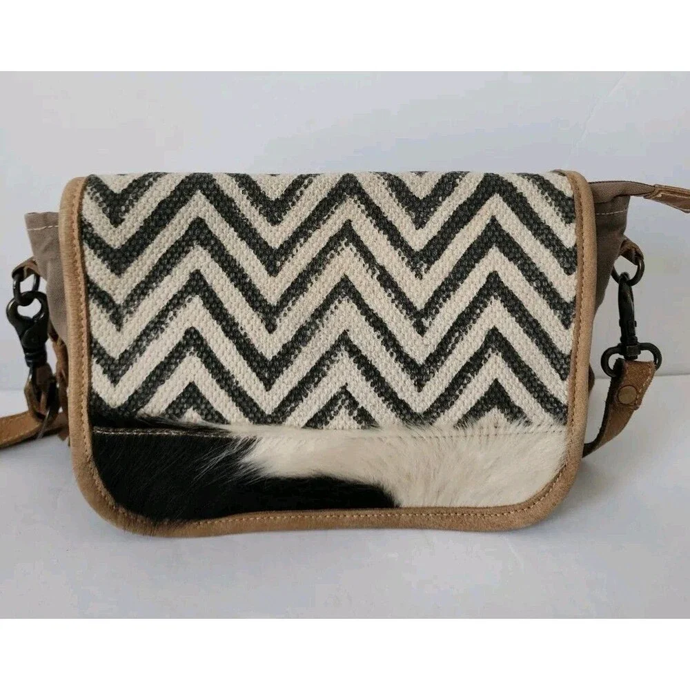 Myra Bag Artistic Chevron Cowhide Shoulder Handbag Crossbody Western Bag Aztec